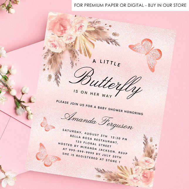 Baby shower butterfly pampas budget invitation flyer (Creator Uploaded)