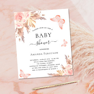 Baby shower butterfly pampas budget invitation flyer