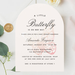 Baby shower butterfly pink beige girl invitation