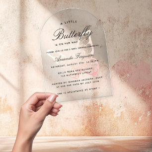 Baby shower butterfly pink girl arch acrylic invitations