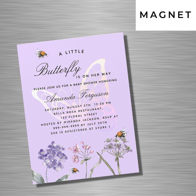 Baby Shower butterfly wildflowers purple luxury Magnetic Invitation (Creator Uploaded)
