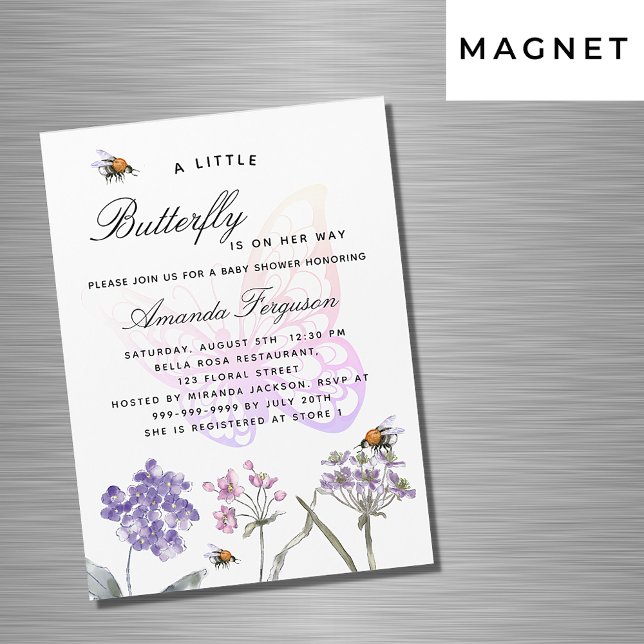 Baby Shower butterfly wildflowers violet luxury Magnetic Invitation (Creator Uploaded)
