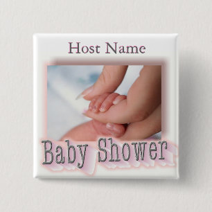 Baby Shower Button Pin, (Host Name),