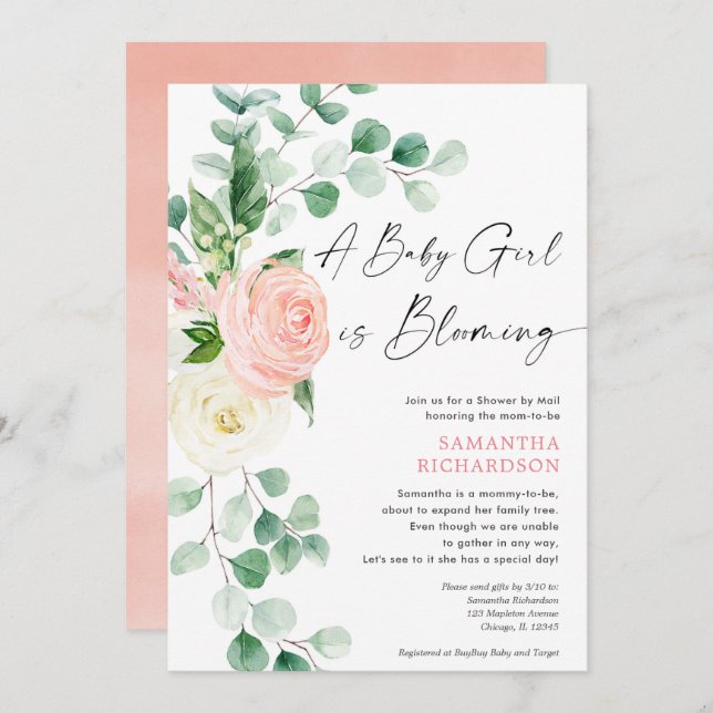 Baby Shower by Mail baby girl is blooming spring Invitation (Front/Back)