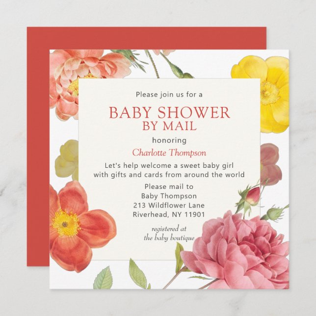 Baby Shower By Mail Colourful Floral Invitation (Front/Back)