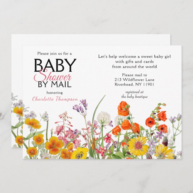 Baby Shower By Mail Colourful Wild Flowers Invitation (Front/Back)