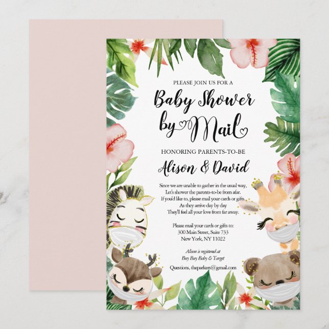 Baby Shower By Mail | Cute Masked Safari Friends Invitation (Front/Back)