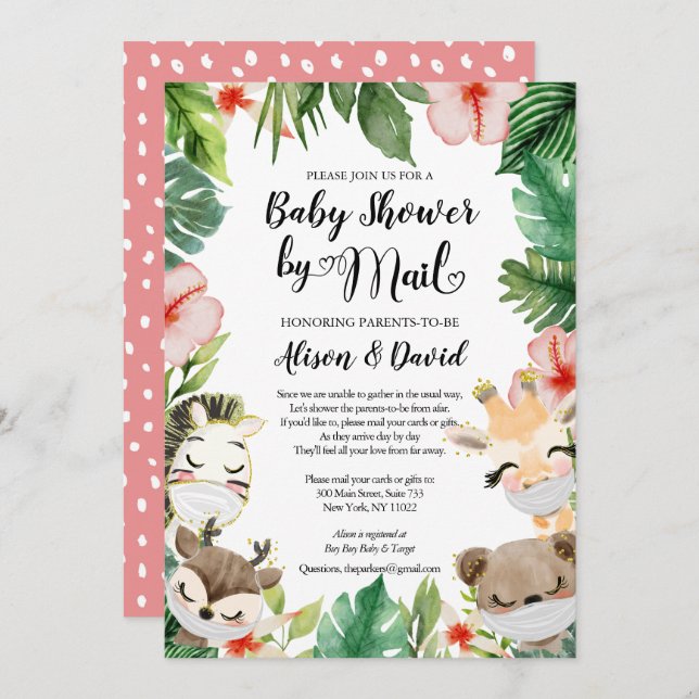 Baby Shower By Mail | Cute Masked Safari Friends Invitation (Front/Back)
