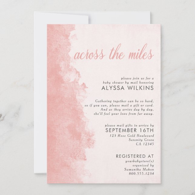 Baby Shower by Mail Elegant Ink Wash Pink Invitation (Front)