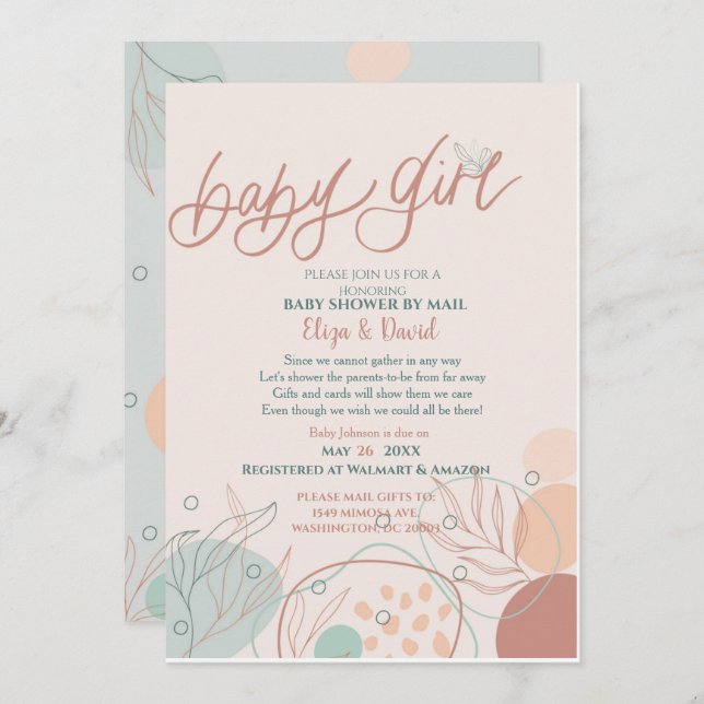Baby Shower by Mail Girl Invitation (Front/Back)