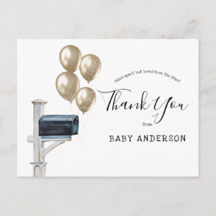 Baby Shower by Mail Gold Balloons Thank You Postcard