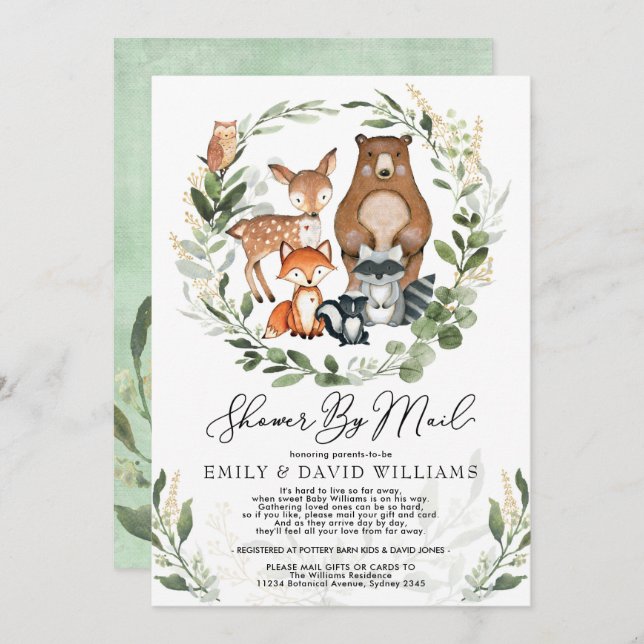 Baby Shower By Mail Greenery Woodland Animals Invitation (Front/Back)