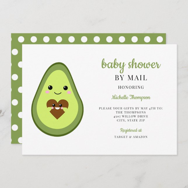 Baby Shower By Mail Kawaii Avocado Pregnant cute Invitation (Front/Back)
