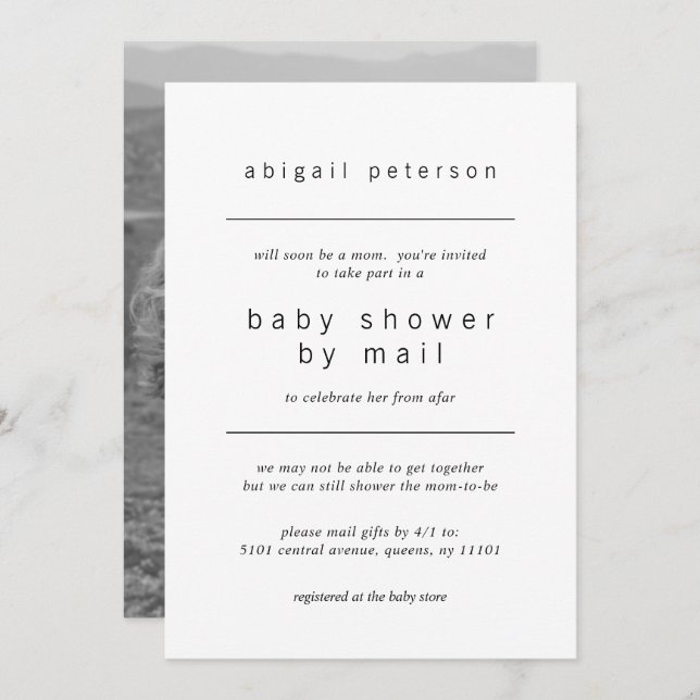 Baby Shower by Mail Minimalist Photo Invitation (Front/Back)