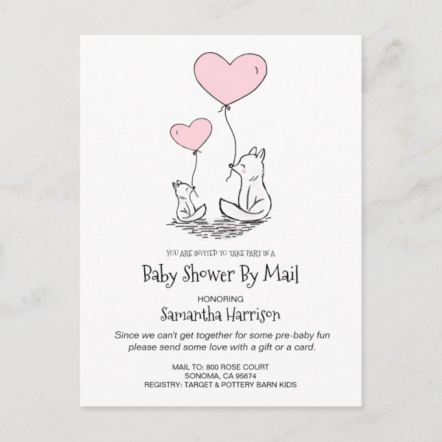 Baby Shower By Mail Mum And Baby Woodland Fox Invitation Postcard (Front)
