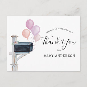 Baby Shower by Mail Pink Balloons Thank You Postcard