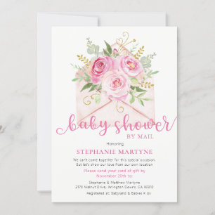 Baby Shower By Mail Pink Floral Envelope Invitation