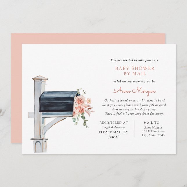 Baby Shower by Mail Pink Flowers in Mailbox Invitation (Front/Back)