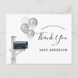 Baby Shower by Mail Silver Balloons Thank You Postcard