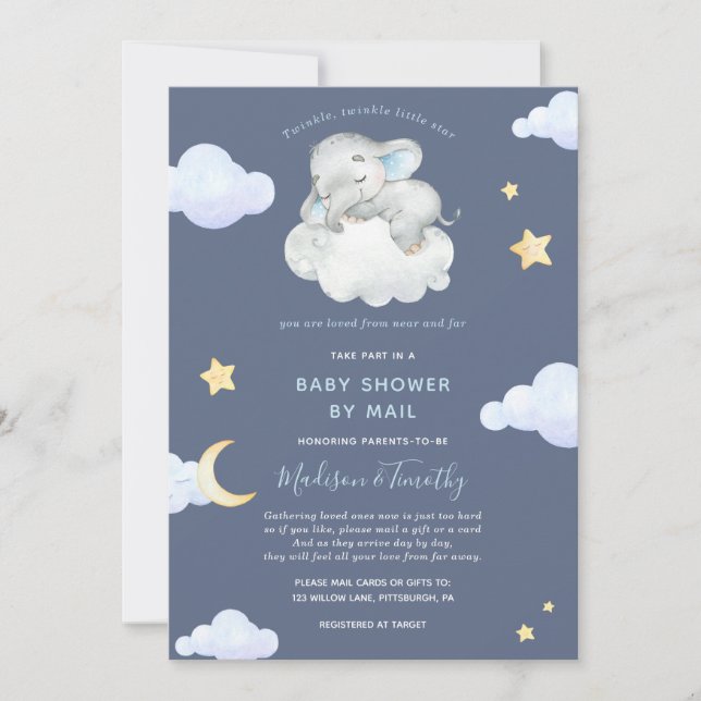 Baby Shower by Mail Twinkle Little Star Elephant Invitation (Front)
