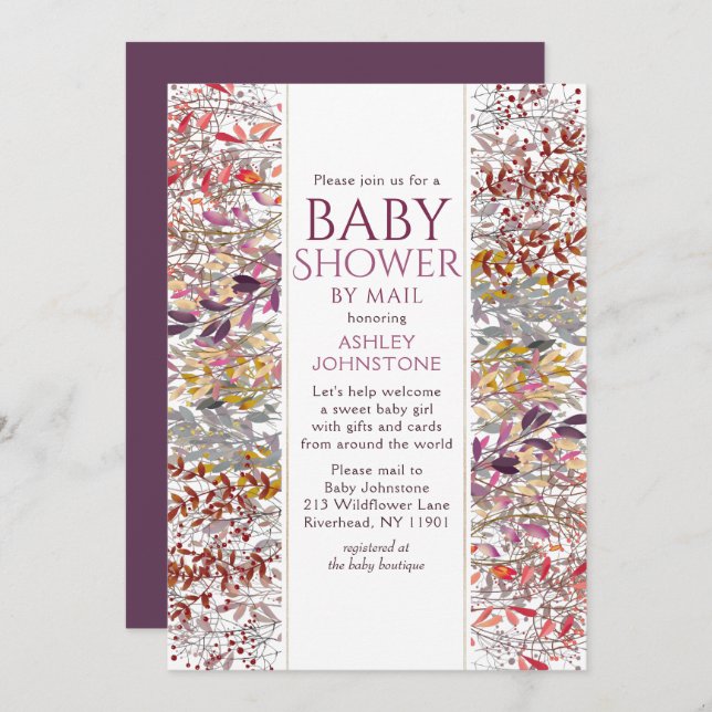 Baby Shower By Mail Watercolor Wildflower Floral Invitation (Front/Back)