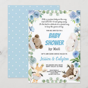 Baby Shower By Mail Woodland Animal Blue Rose Invitation