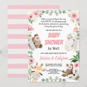Baby Shower By Mail Woodland Animal Pink Rose Invitation