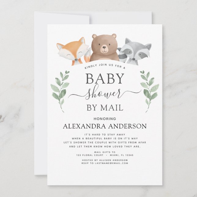 Baby Shower By Mail Woodland Eucalyptus Greenery Invitation (Front)