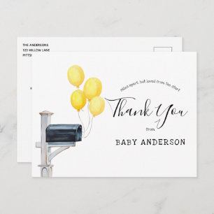 Baby Shower by Mail Yellow Balloons Thank You Postcard