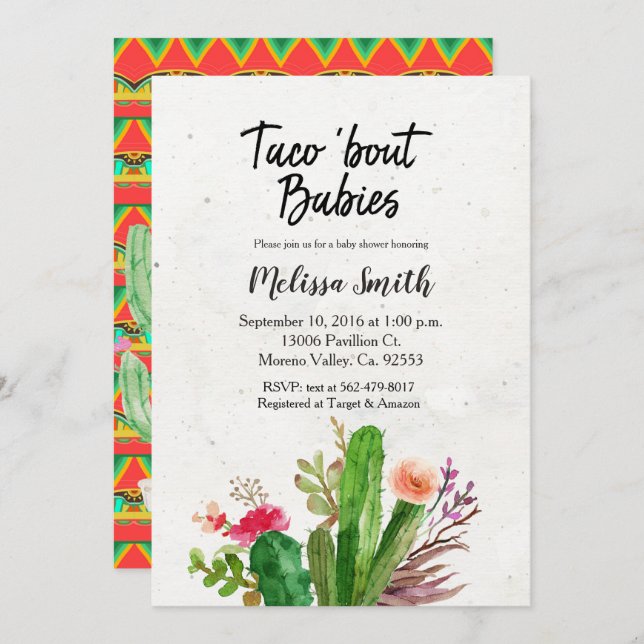 Baby Shower Cactus Invitation taco bout babies (Front/Back)