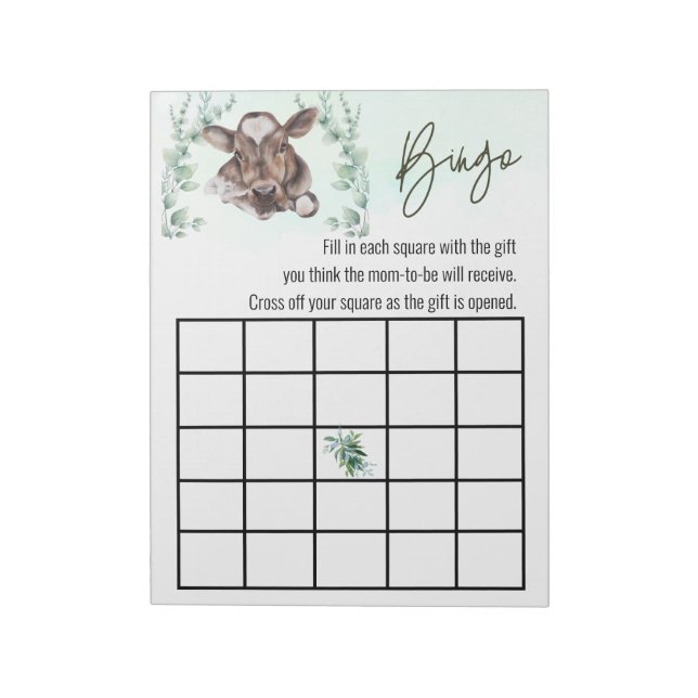 Baby Shower Calf Farm Cow Eucalyptus  Notepad (Rotated)