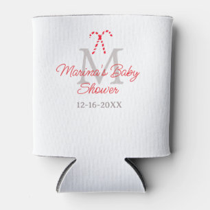 Baby shower candy cane Christmas holiday monogram Can Cooler