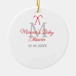 Baby shower candy cane Christmas holiday monogram Ceramic Ornament