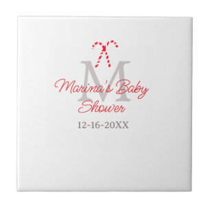 Baby shower candy cane Christmas holiday monogram Ceramic Tile