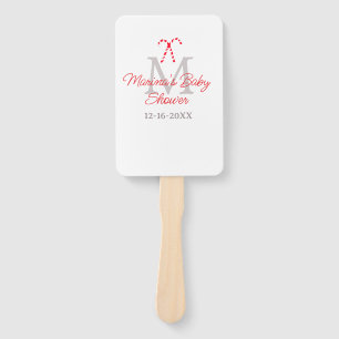 Baby shower candy cane Christmas holiday monogram Hand Fan