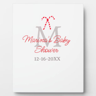 Baby shower candy cane Christmas holiday monogram  Plaque
