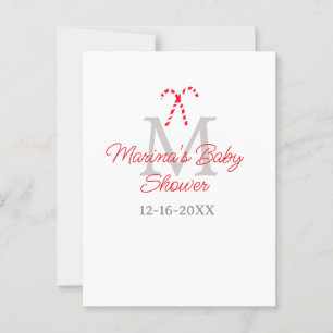 Baby shower candy cane Christmas holiday monogram  Postcard
