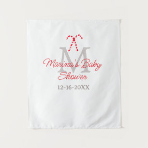 Baby shower candy cane Christmas holiday monogram Tapestry