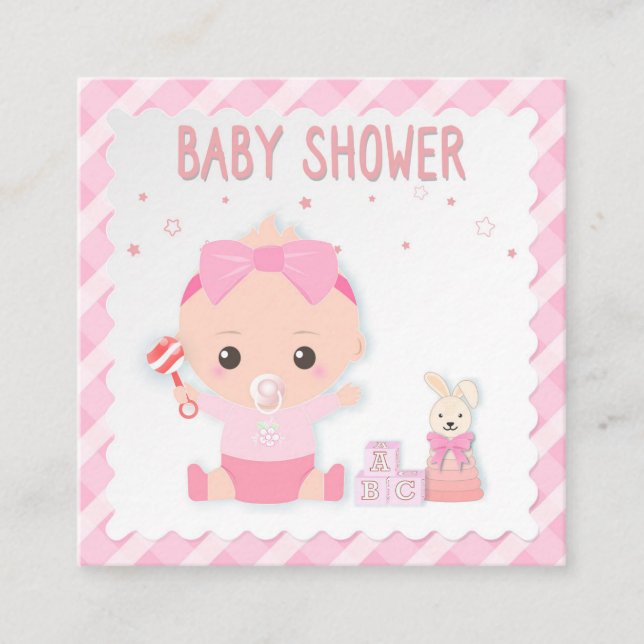 Baby shower card, baby girl and toy. Greeting card (Front)
