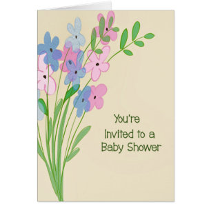 Baby Shower Card with Pink & Blue Daisies