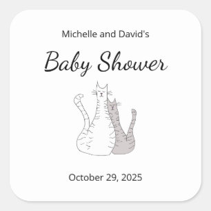 Baby Shower Cat Twins Ilustration Gender Neutral  Square Sticker