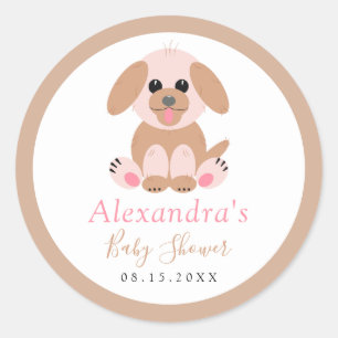Baby Shower Celebration Personalised Neutral Puppy Classic Round Sticker