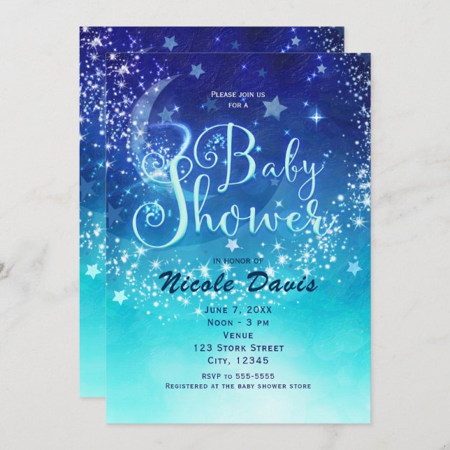 Baby Shower Celestial Moon Sparkle Sky Invitations (Front/Back)