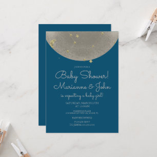 Baby Shower Celestial Moon Stars Faux Gold  Invitation