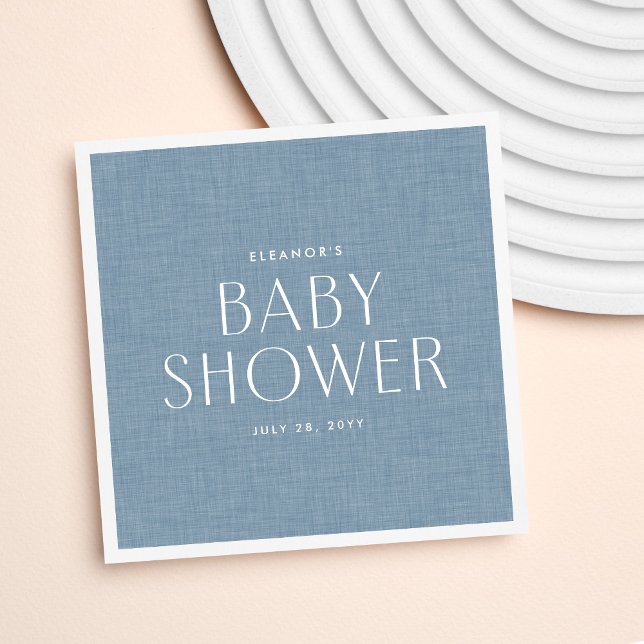 Baby shower chambray blue cute simple personalised napkin (Creator Uploaded)