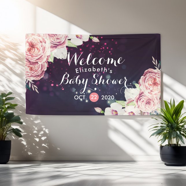 Baby Shower Chic Boho Floral Feathers Burgundy Red Banner (Creator Uploaded)