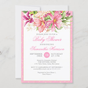 Baby Shower Chic Flowers Bouquet Pink Cute Invitation