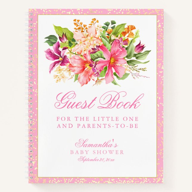 Baby Shower Chic Flowers Bouquet Pink Guest Book