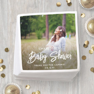 Baby Shower Chic Modern Script Typography & Photo Napkin