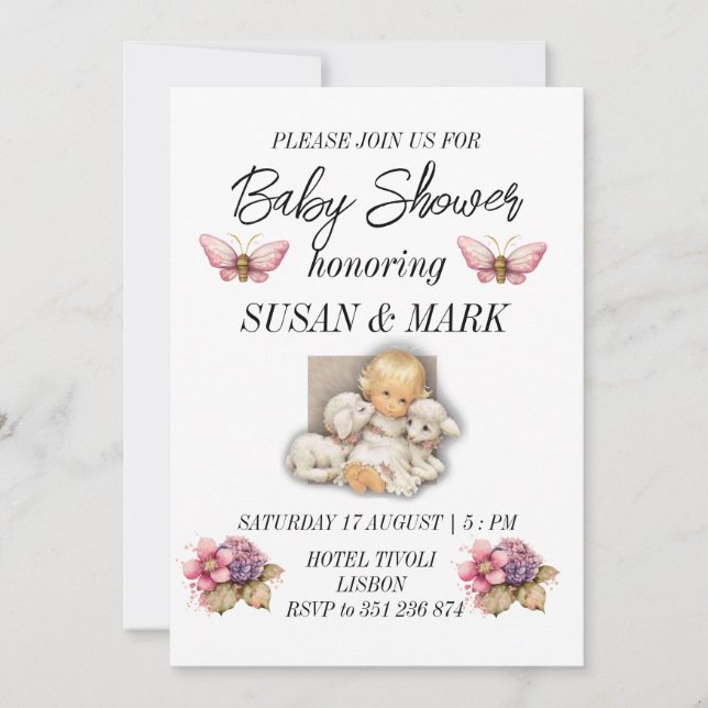 Baby shower Child with lamb magnet Invitation (Front)